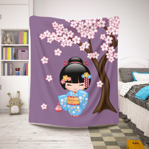 Cobertor Sherpa Boneca branca de Kokeshi do quimono - menina de