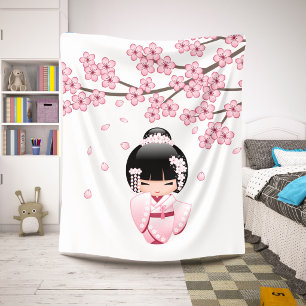 Cobertor Sherpa Boneca branca de Kokeshi do quimono - menina de