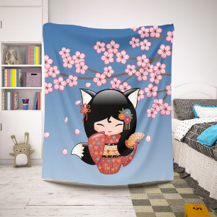 Cobertor Sherpa Boneca de Kitsune Kokeshi - menina de gueixa do