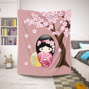 Cobertor Sherpa Boneca de Kokeshi do primavera - gueixa japonesa