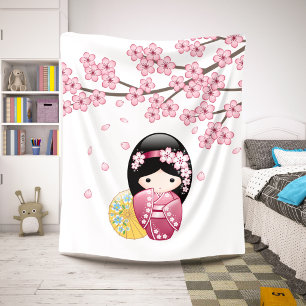 Cobertor Sherpa Boneca de Kokeshi do primavera - menina de gueixa