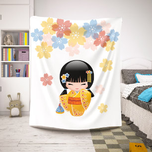 Cobertor Sherpa Boneca de Kokeshi do verão - menina de gueixa