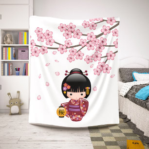 Cobertor Sherpa Boneca de Sakura Kokeshi - menina de gueixa