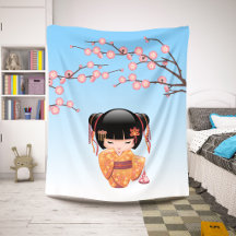 Boneca Kokeshi Ume - Garota Geisha Japonesa Azul