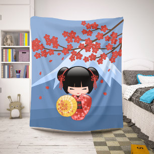 Cobertor Sherpa Boneca vermelha de Sakura Kokeshi - menina de