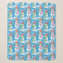 Cobertor Sherpa Boneco de Neve Aquarela Azul Natal Adorável