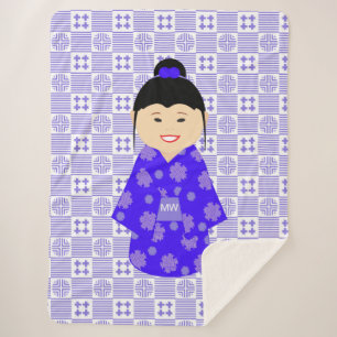 Cobertor Sherpa Bonita boneca personalizada Kokeshi em padrão