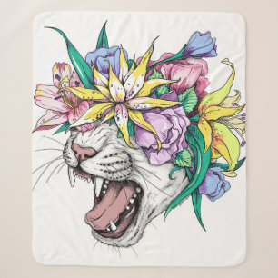 Cobertor Sherpa Bonita cabeça de gato selvagem de desenho em uma