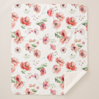 Cobertor Sherpa Bonita design de papoila rosa e vermelha