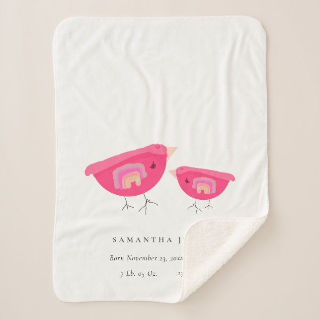 Cobertor Sherpa Bonita Mão Desenhada Arco-Íris Rosa Pia Nascimento (Frente)