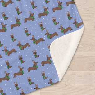 Cobertor Sherpa Bonita Reindeer de Natal Dachshund