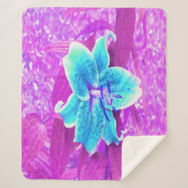 Cobertor Sherpa Bonito Aqua Blue Stargazer Lily em Roxo