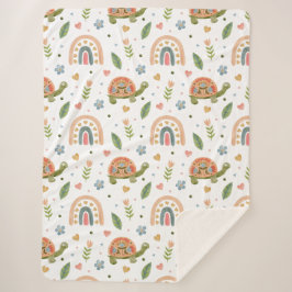Cobertor Sherpa Bonito Aquarela Tartaruga e Padrão Arco-Íris