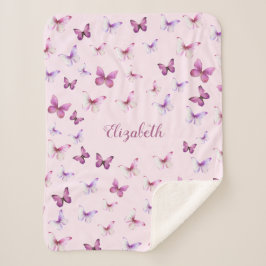 Cobertor Sherpa Bonito borboleta rosa e roxa