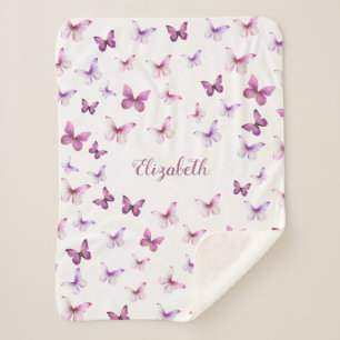 Cobertor Sherpa Bonito borboleta rosa e roxa
