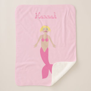 Cobertor Sherpa Bonito fantasia rosa Sereia Nome Personalizado