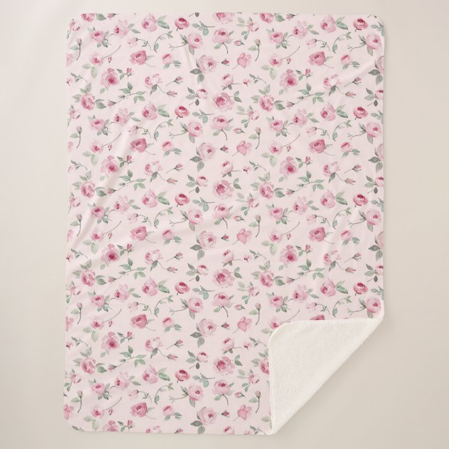 Cobertor Sherpa Bonito Rosas Rosa Floral (Frente)