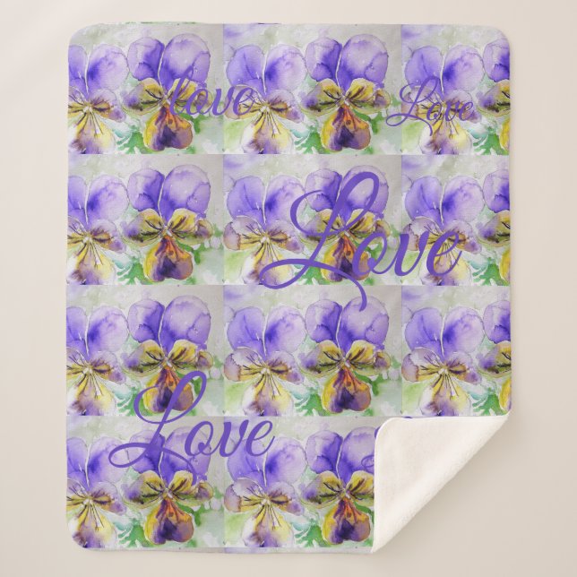 Cobertor Sherpa Bonito Viola Flower Floral Púrpura Amor (Frente)