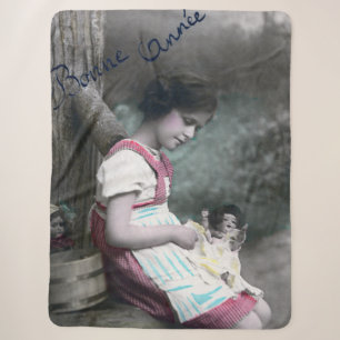Cobertor Sherpa Bonne Année Vintage Girl com Dolll