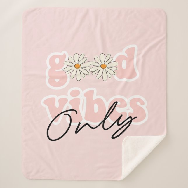 Cobertor Sherpa Bons Vibes Apenas Slogan Hippie dos anos 70 (Frente)