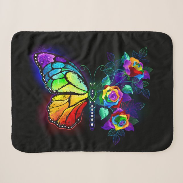 Cobertor Sherpa Borboleta-flor-arco-íris (Frente (Horizontal))