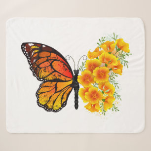 Cobertor Sherpa Borboleta Flor com Papagaio Amarelo da Califórnia