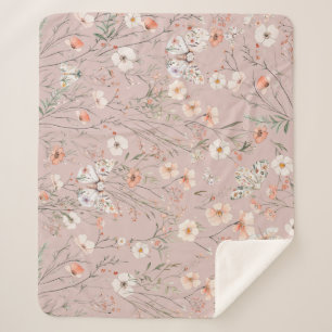 Cobertor Sherpa Borboleta Floral Boho Wildflower