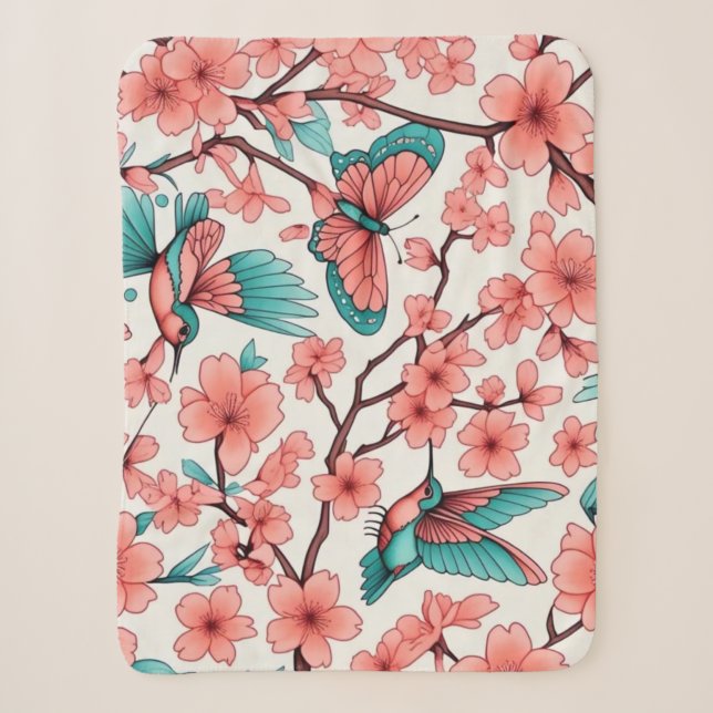 Cobertor Sherpa Borboleta Floral Rosa (Frente)