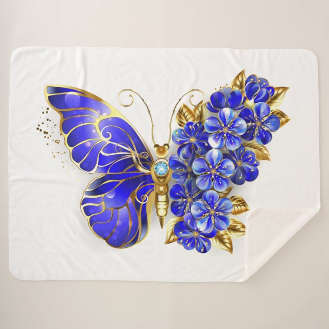 Cobertor Sherpa Borboleta Safira Flor (Frente (Horizontal))