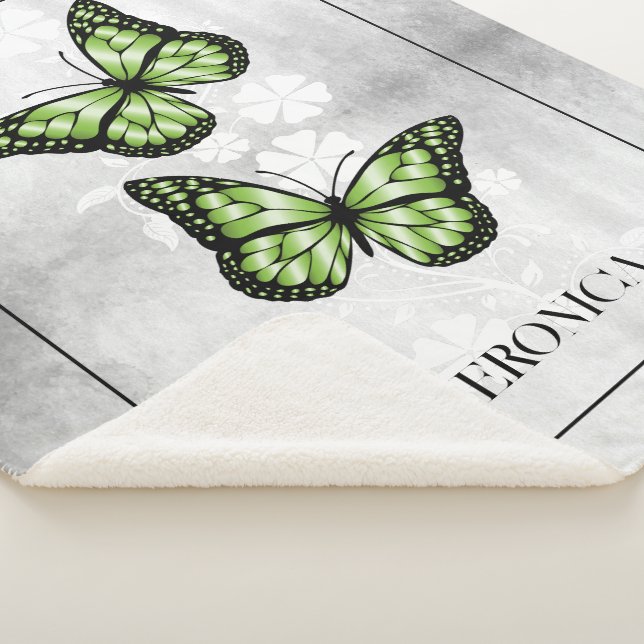 Cobertor Sherpa Borboleta Verde Floral Personalizada Sherpa Blanke (3/4)