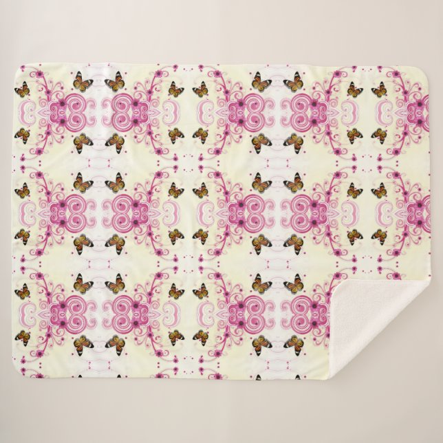 Cobertor Sherpa Borboletas abstrato (Frente (Horizontal))
