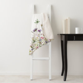 Cobertor Sherpa Borboletas de flores silvestres de aquarela clara