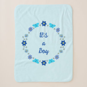 Cobertor Sherpa Borboletas e flores do menino azul personalizadas