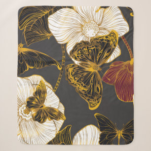 Cobertor Sherpa Borboletas e flores: padrão de Primavera Boho