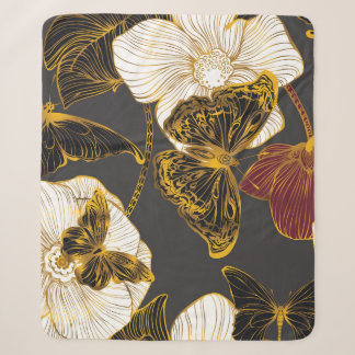 Cobertor Sherpa Borboletas e flores: padrão de Primavera Boho