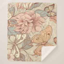 Cobertor Sherpa Borboletas e papéis para tecidos de flores