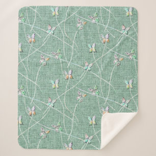 Cobertor Sherpa Borboletas em Verde-Menta em Aquarela