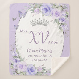 Cobertor Sherpa Borboletas Florais Roxas lavandas Quinceañera