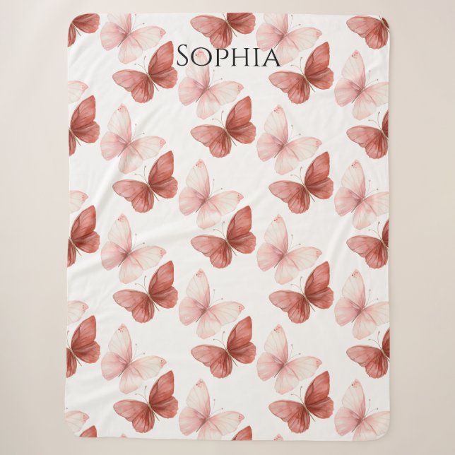 Cobertor Sherpa Borboletas Rosa Vermelhas   (Frente)