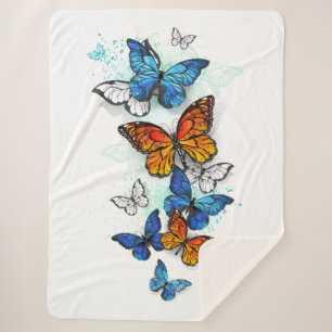 Cobertor Sherpa Borboletas voadoras Morpho e Monarca