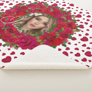 Cobertor Sherpa Borda de Foto de Rosas Vermelhas e Rosas Cor-de-ro