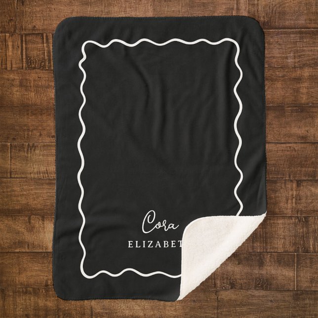 Cobertor Sherpa Borda ondulada branca e preta, monograma (Criador carregado)