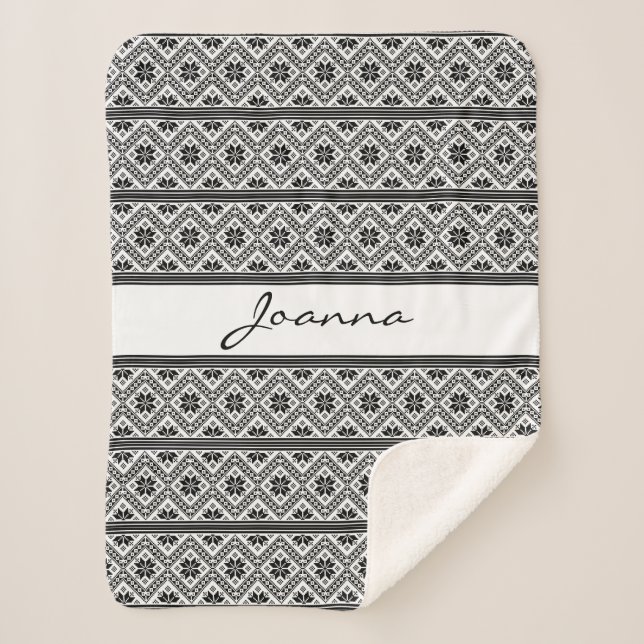 Cobertor Sherpa Bordados Pretos (Frente)