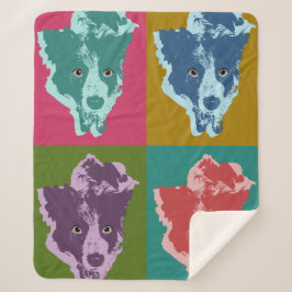 Cobertor Sherpa Border Collie Stare Pop Art