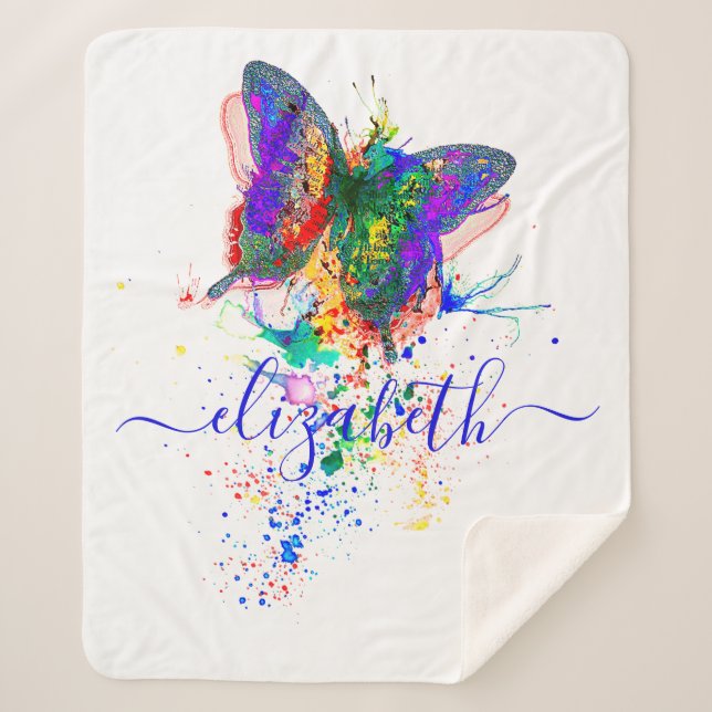 Cobertor Sherpa Borrifo de borboleta personalizado (Frente)