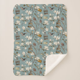 Cobertor Sherpa Bosque de Magnólia com Corujas em azul de ovo de P