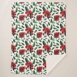 Cobertor Sherpa Botânica Holly Berries, Folhagem de inverno