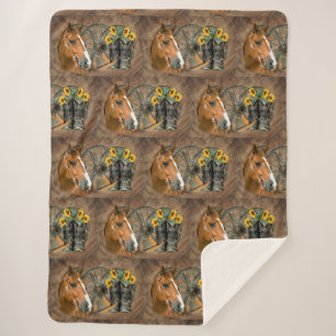 Cobertor Sherpa Botas de Cowboy Cavalo Roda de Carroça Girassóis W