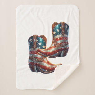 Cobertor Sherpa Botas de Cowboy com Bandeira Americana Brilhante
