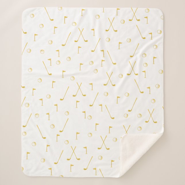 Cobertor Sherpa Branca de Golfe Dourado e Elegante Moderno (Frente)